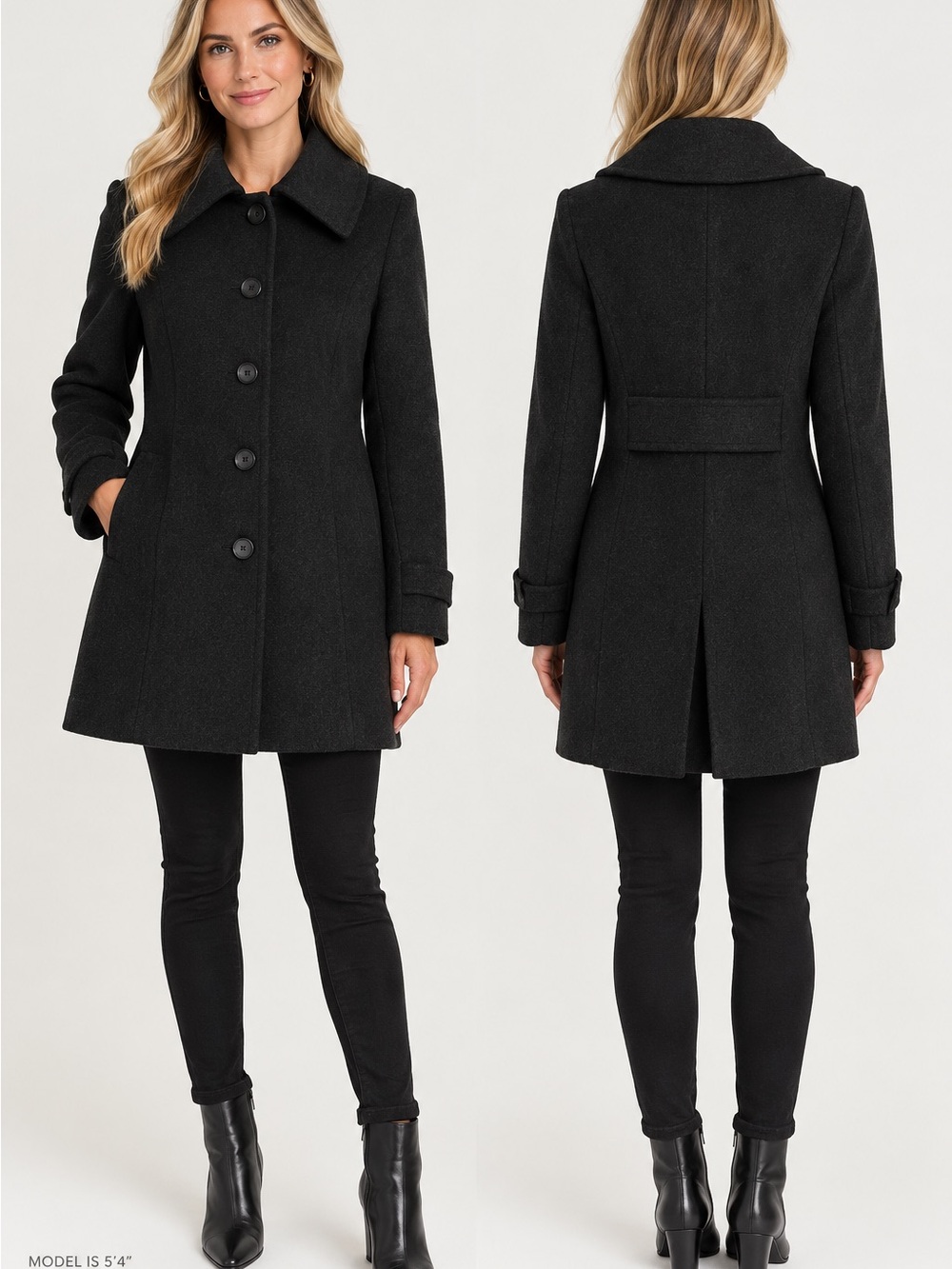 Jones New York Black Wool-Blend Gray P-Coat- size 6P